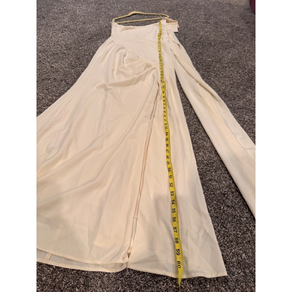Meshki One Shoulder Satin Maxi Dress Bow Detail Formal Wedding Guest Cream Sz S - Picture 7 of 14